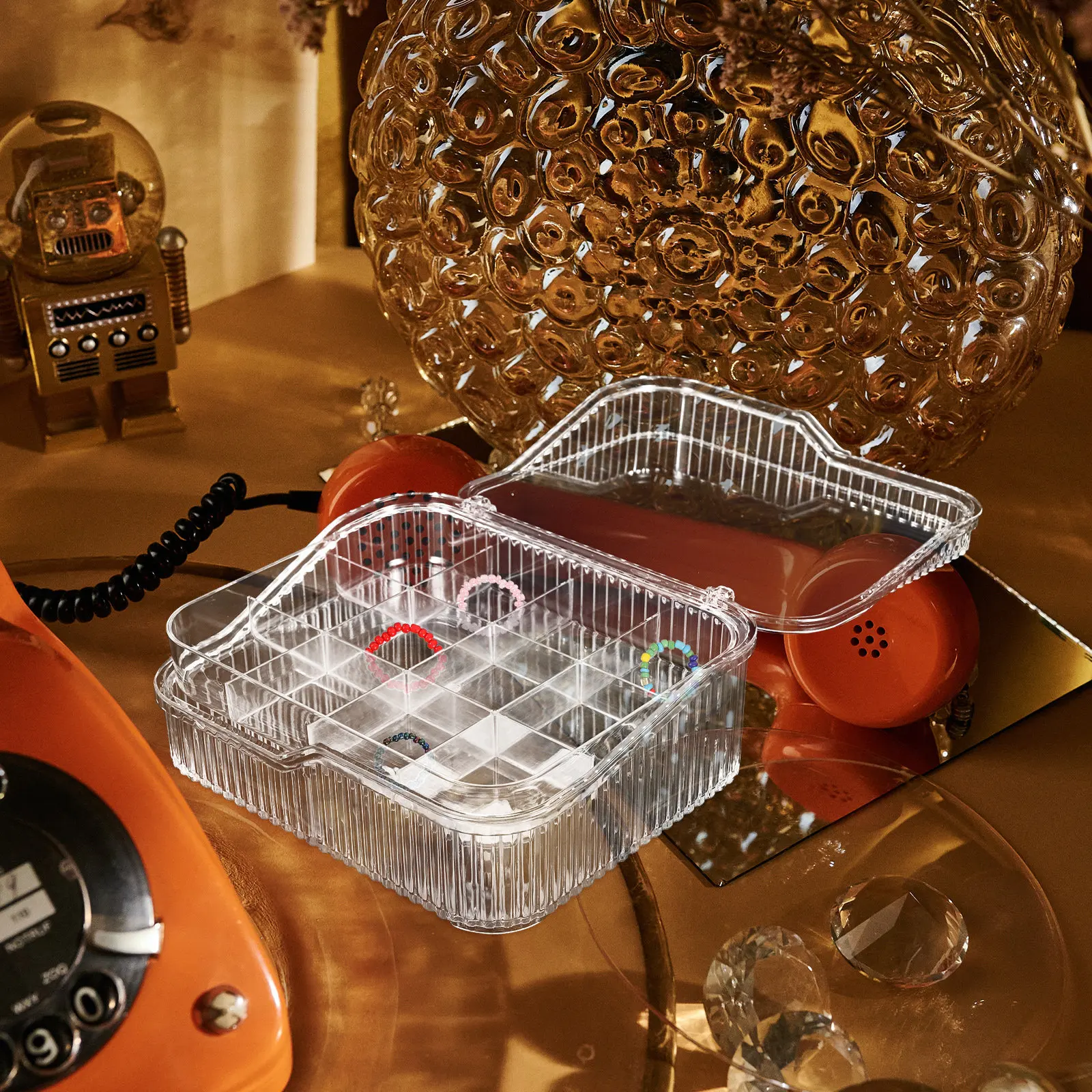 

2-Layer Stackable Jewelry Box Small Footprint Large Capacity Dresser Desktop Organizer 16-Compartment Jewelry Holder for Rings