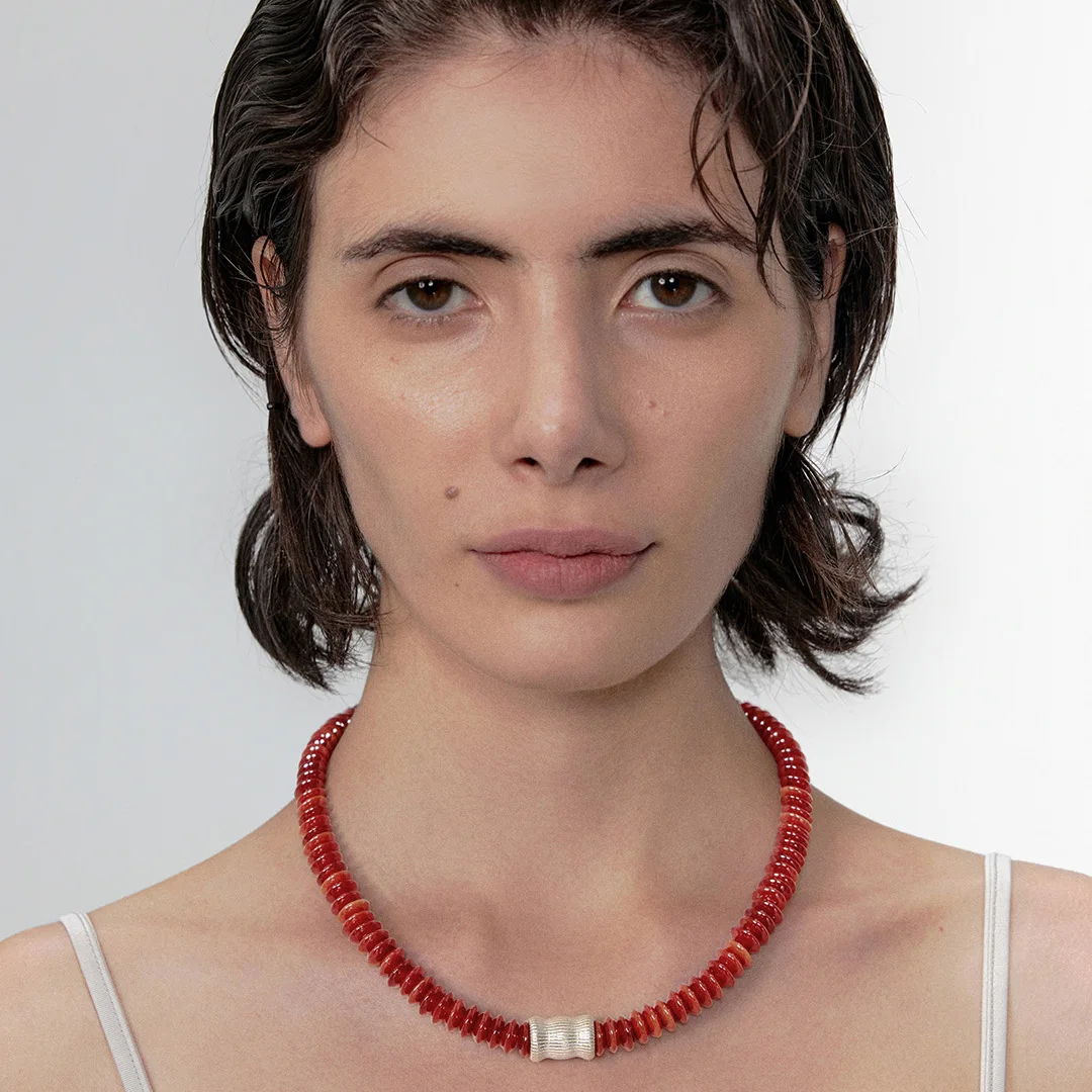 

AB/925 Silver Handmade series natural red agate disc beads Fashion women's choker Jewelry Banquet Party necklace.