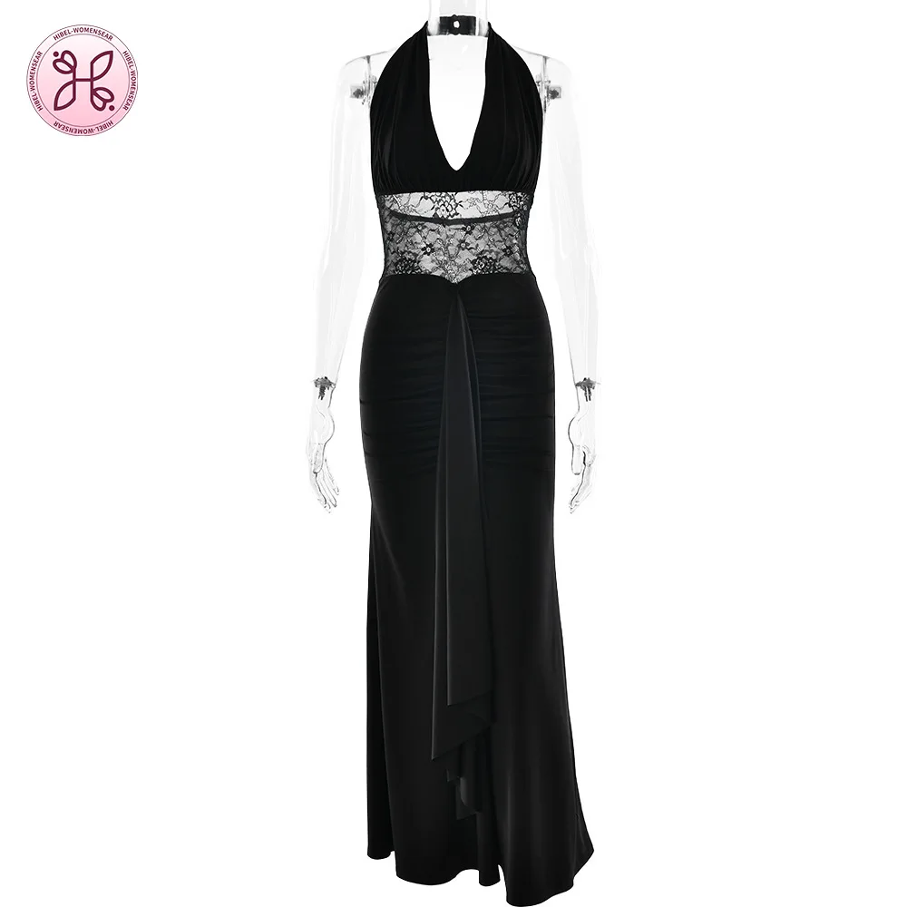 Elegant Deep V Halter Dress - Sexy Backless Cut-Out Ribbon Waist Maxi (Women's 2024 Evening Party Gown)