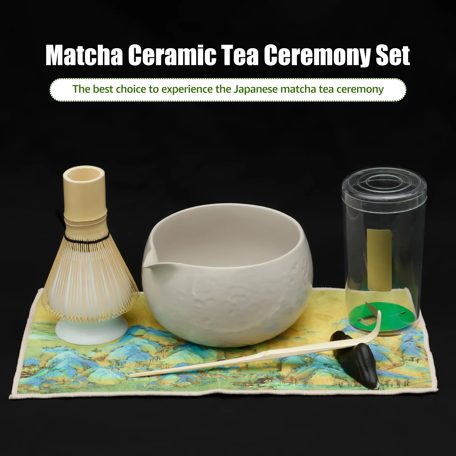 

6Pcs Matcha Set Japanese Matcha Tea Making Tool Tea Set with Ceramic Bowl Whisk Holder Scoop for Beverage Shop Matcha Latte Tool