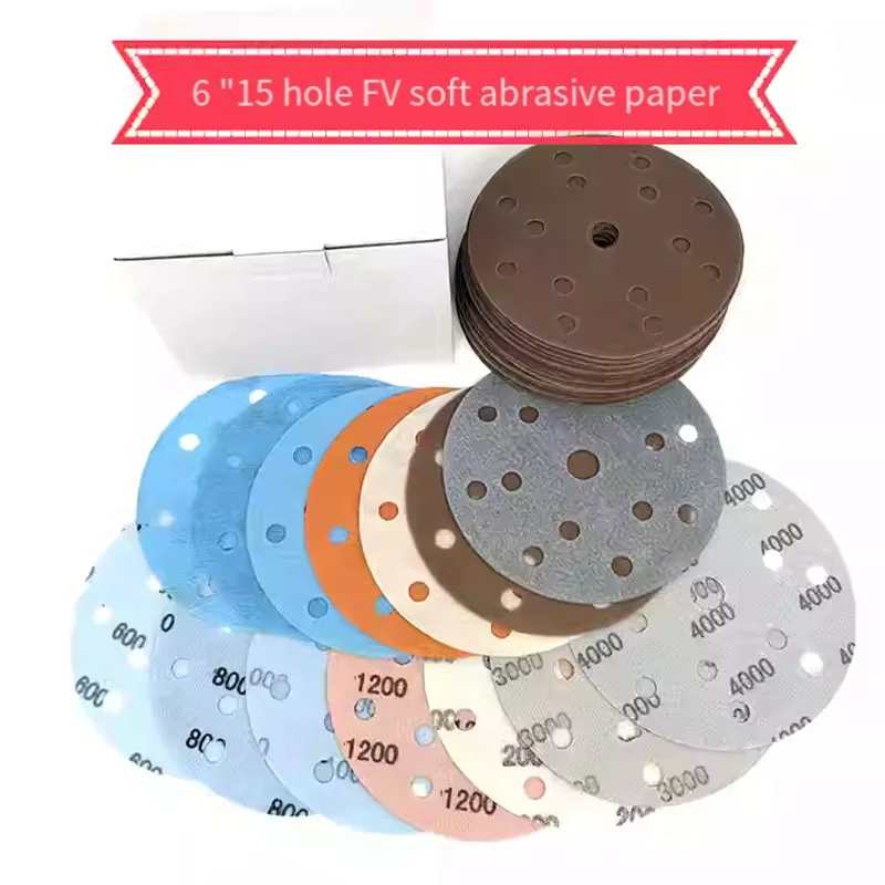 

6 Inch 15-Hole FV Superfine Sanding Disc Soft Waterproof Sandpaper 600 to 5000 Grit for Wet or Dry Automotive Paint Sanding