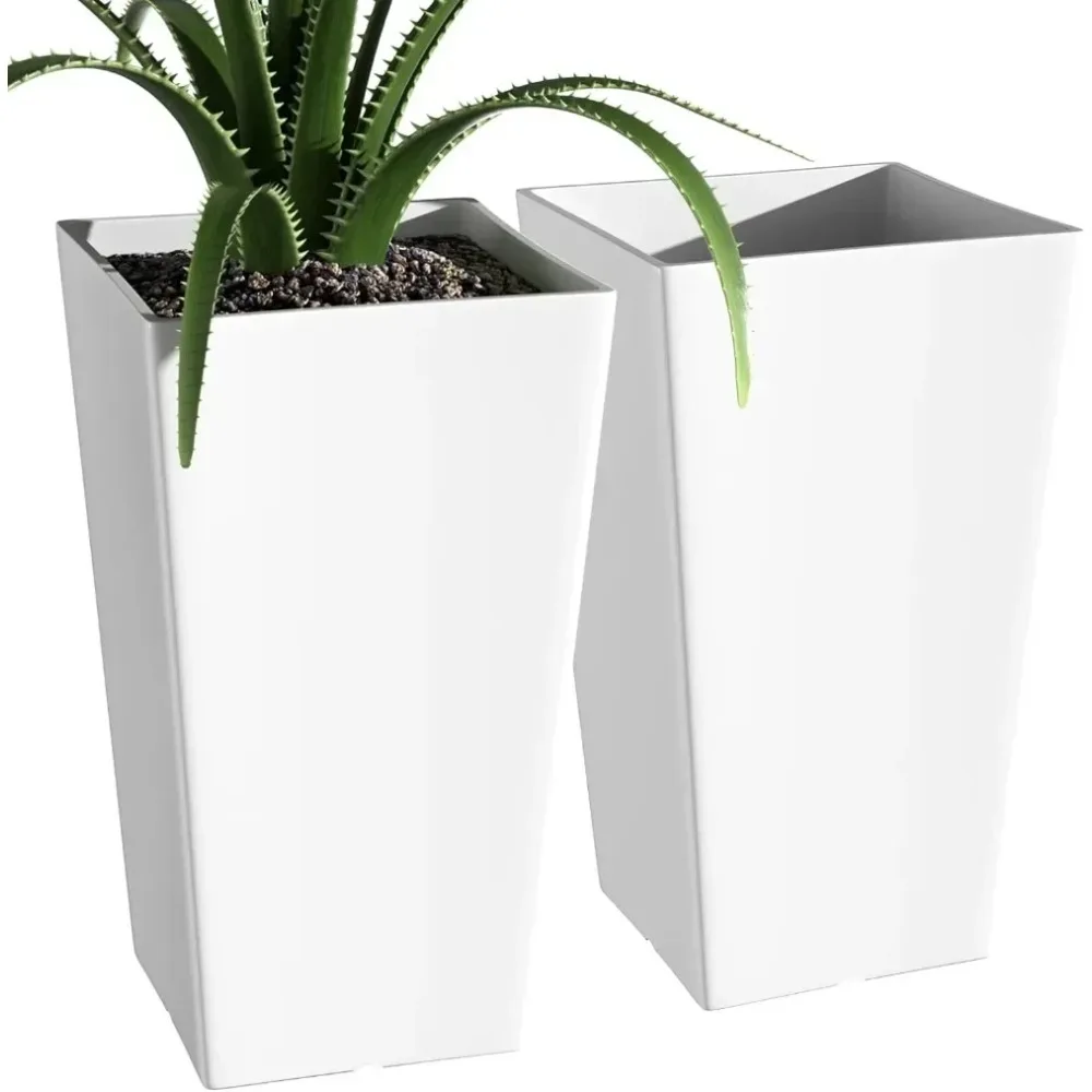 Tall Planter Set of 2,21 Inch Large Outdoor Planters Square Planter Pots Flower Pots,Modern Indoor Planter for Front Door