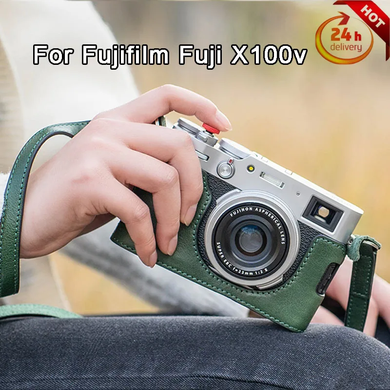 

Shelv X100v PU Leather Camera Bag Body Case For Fujifilm Fuji X100v Camera Video Bag Half Case Fuji X100v Camera Leather Cover