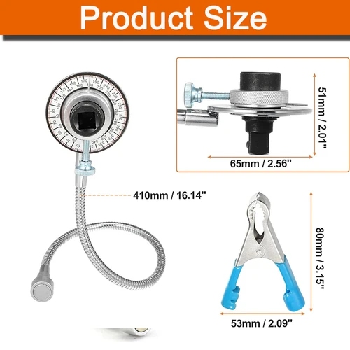 Imagen 2 del producto Medidor de ángulo de torsión de accionamiento 360 °   Juego de llaves medidoras de torsión de accionamiento ajustable de 1/2 "", herramienta de medida profesional con brazo de Clip Flexible