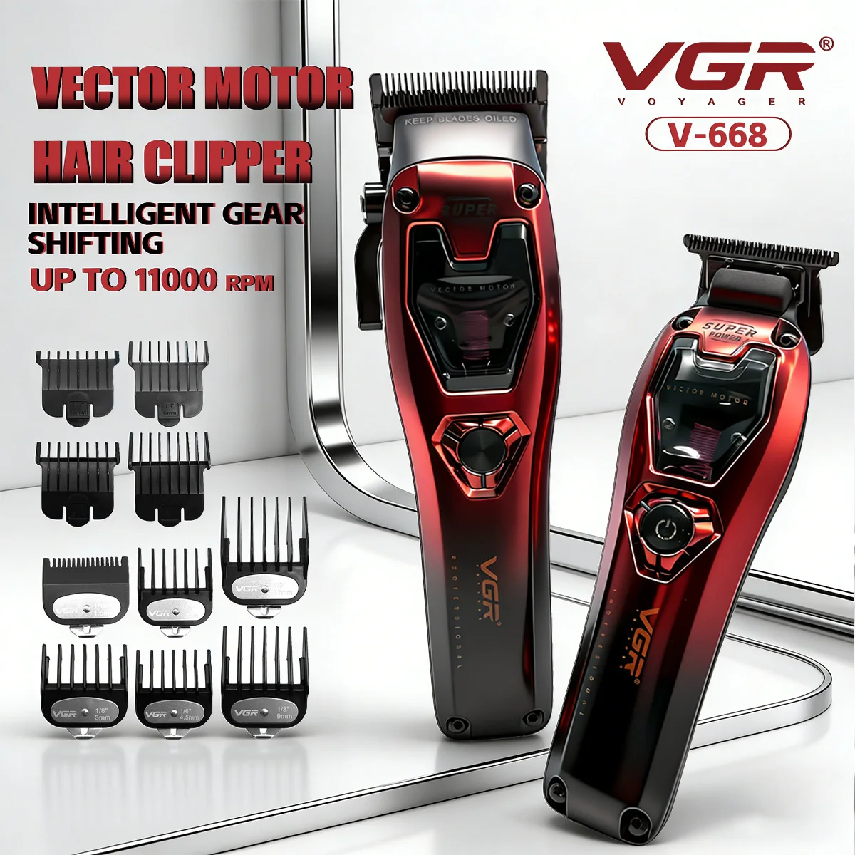 VGR Hair Clippers Professional Hair Trimmer Barber Clippers 11000 RPM Hair Cutting Machine Vector Motor Trimmer for Men V-668