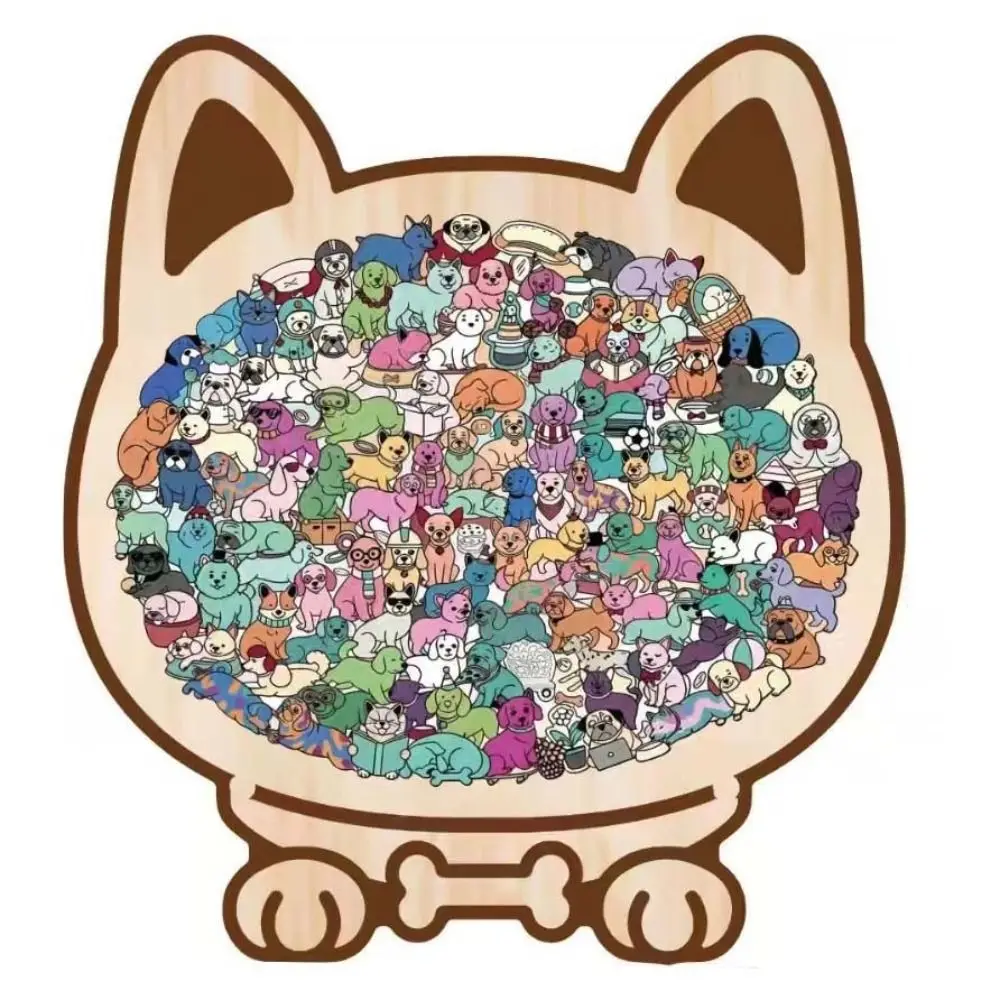 Puzzle w kształcie zwierząt, pieski, edukacja wczesnoszkolna, zabawne i trudne, drewniane puzzle z szczeniaczkami, trening myślenia, dekoracja domu