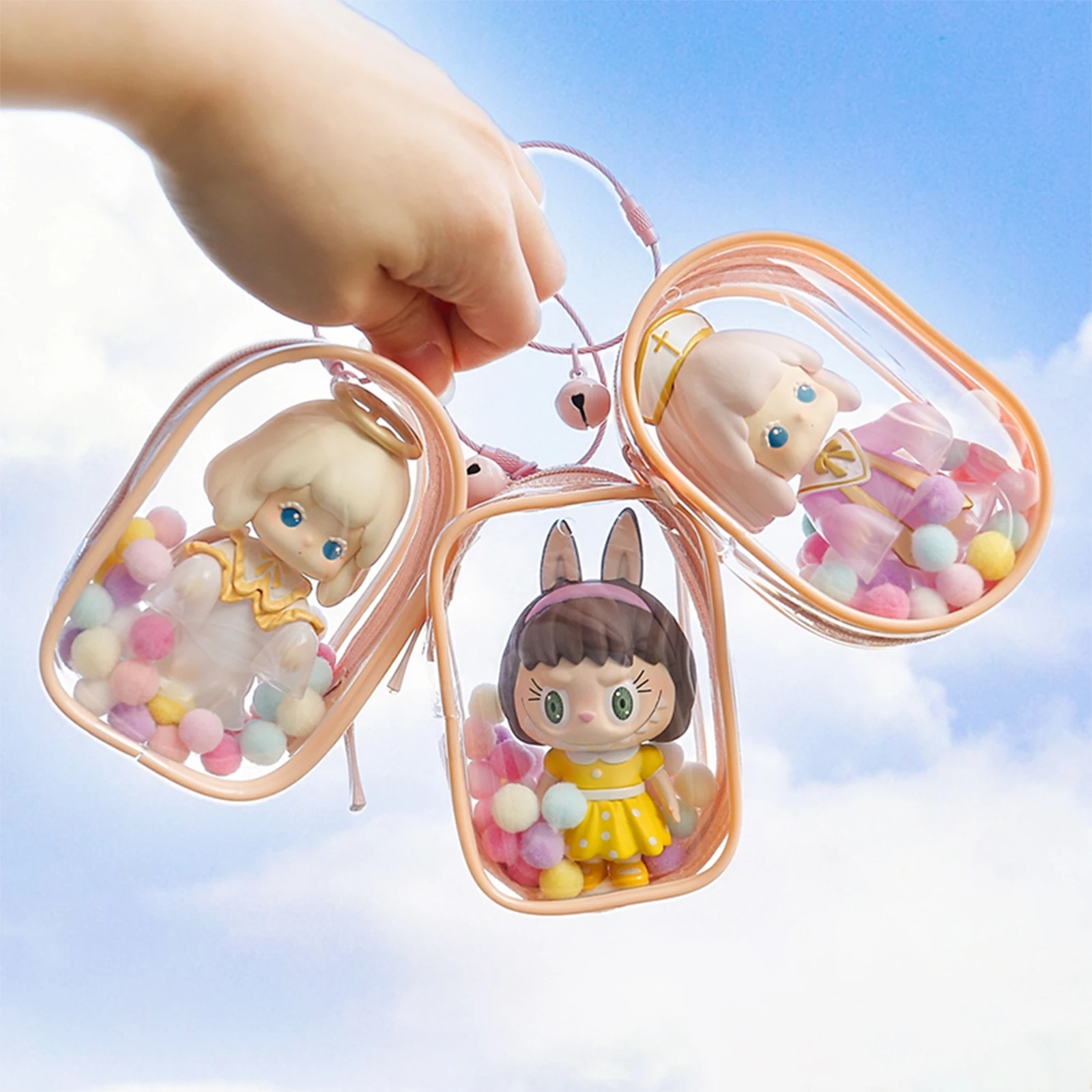 

Thicken Transparent PVC Clear Pouch Mystery Box Organizer Box Keychain Bag Doll Organization Toy Storage Case With Plush Ball