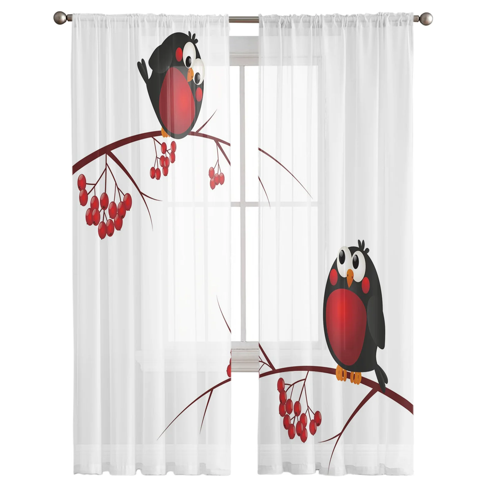 Rowan Tree Asuka Fruit Tulle Sheer Curtains for Bedroom Kitchen Voile Organza Decor Feastival Guaze Drapes