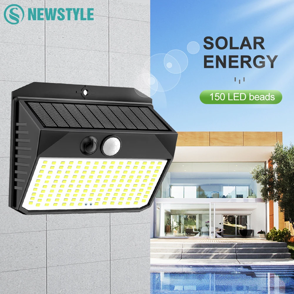 

Outdoor Solar Light 150LED 3 Modes Motion Sensor Solar Powered Wall Lamp For Garden Lighting Fence Garage Yard Decor