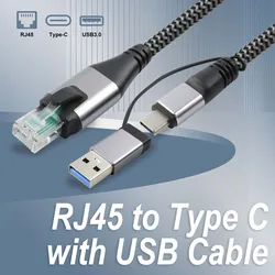 Rycvaky Type C to RJ45 Cable USB3.0 to Ethernet Cord 2 in 1 Gigabit LAN Network Adapter Directly Connected for PC MacBook Air