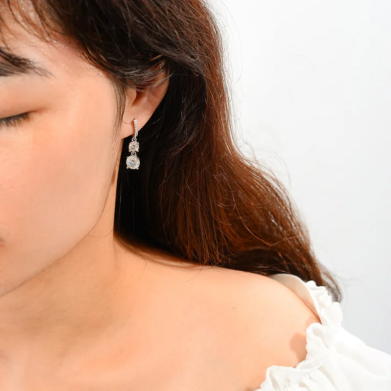 JH 3CT 925 فضة مويسانيتي أقراط للنساء أقراط لامعة D VVS1 غرامة مجوهرات مختبر الماس