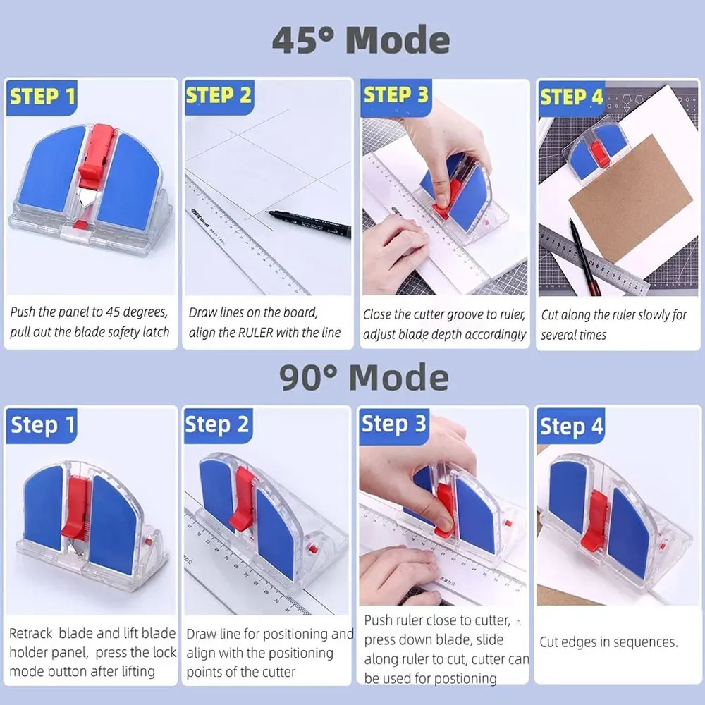 1 szt. wielofunkcyjny regulowany 45 °   i 90 °   nóż do cięcia skośnego, trwała konstrukcja z tworzywa sztucznego, odpowiedni do papieru kraft, płyty piankowej.