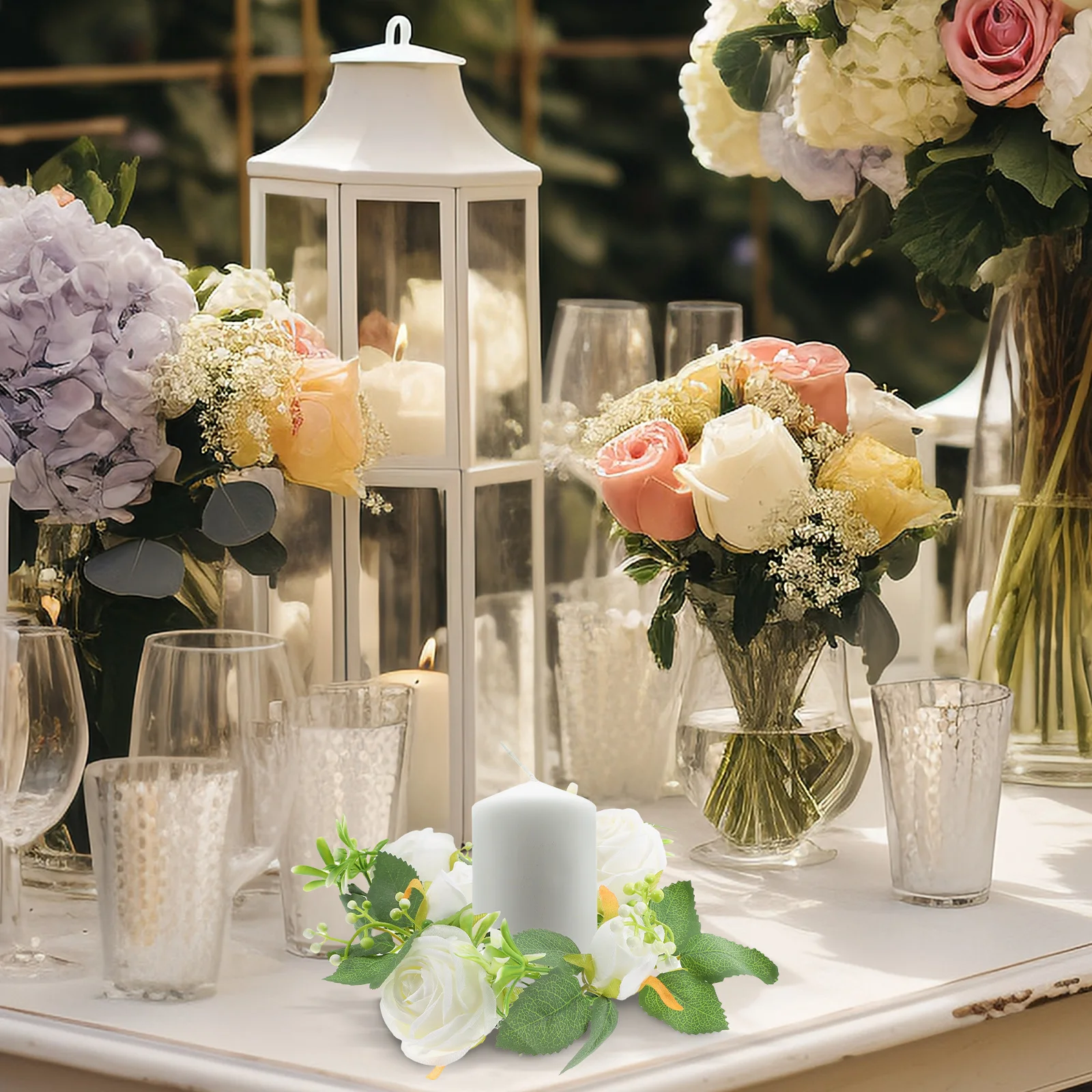 

Artificial Flower Wreath Faux Eucalyptus Leaves Wedding Reception Table Centerpieces Romantic Decor Artificial Floral Wreaths