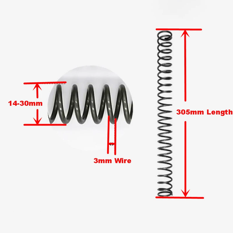 Resorte de compresión personalizado de 305mm, resorte de presión de acero, diámetro del alambre de 3mm, diámetro exterior 14 16 18 20 21 22 24 25 30mm