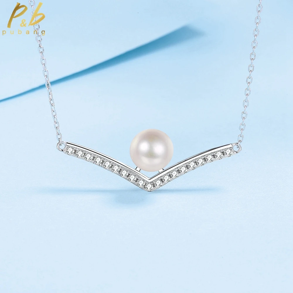 

PuBang Fine Jewelry 925 Sterling Silver Real Moissanite Diamond Anniversary Pearl Pendant Necklace for Women Gifts Free Shipping