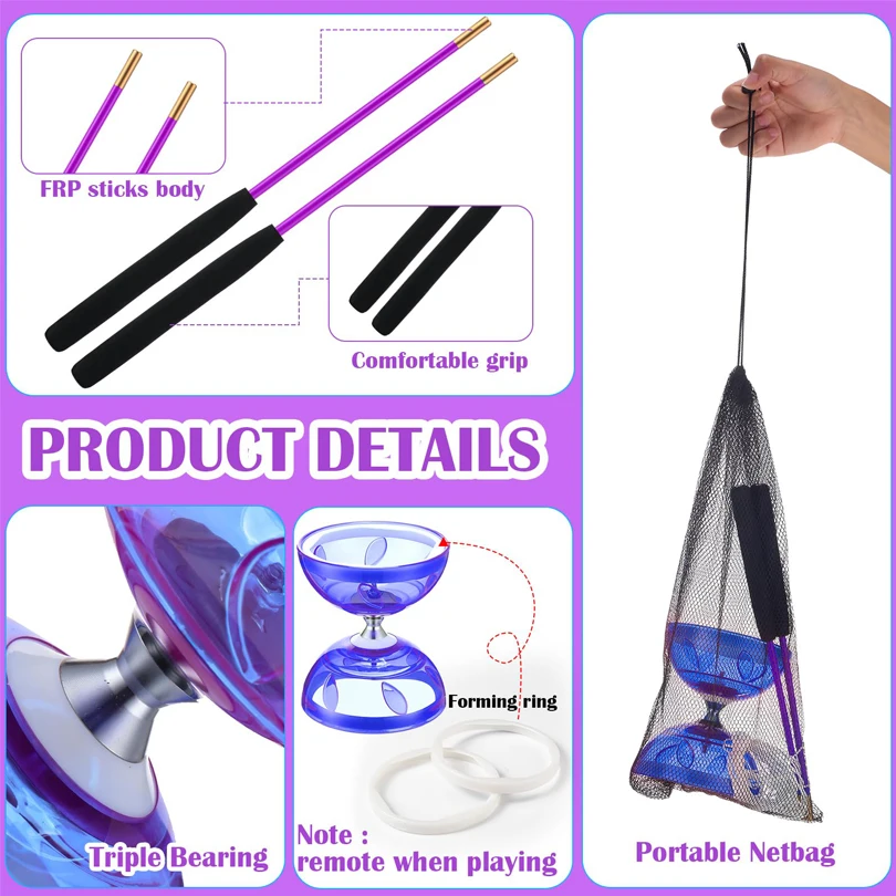 Portable Diabolo Chinese Yoyo Diabolo Set Portable Fitness Gear for Adults Kids Elderly Outdoor Indoor Agility Exercise