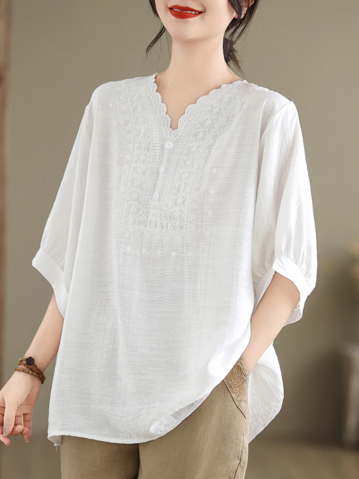 

Summer New plus Size Loose Cotton Linen ort Sve T-irt Slimming f Sve Top Women's Retro Sle Comfortable Casual ...