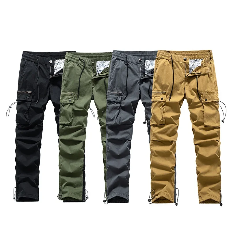 

Men's Pant New Retro Straight Leg Multi Pocket Work Pant with Elastic and Versatile Long Pants Trend Fashion Men's Pants