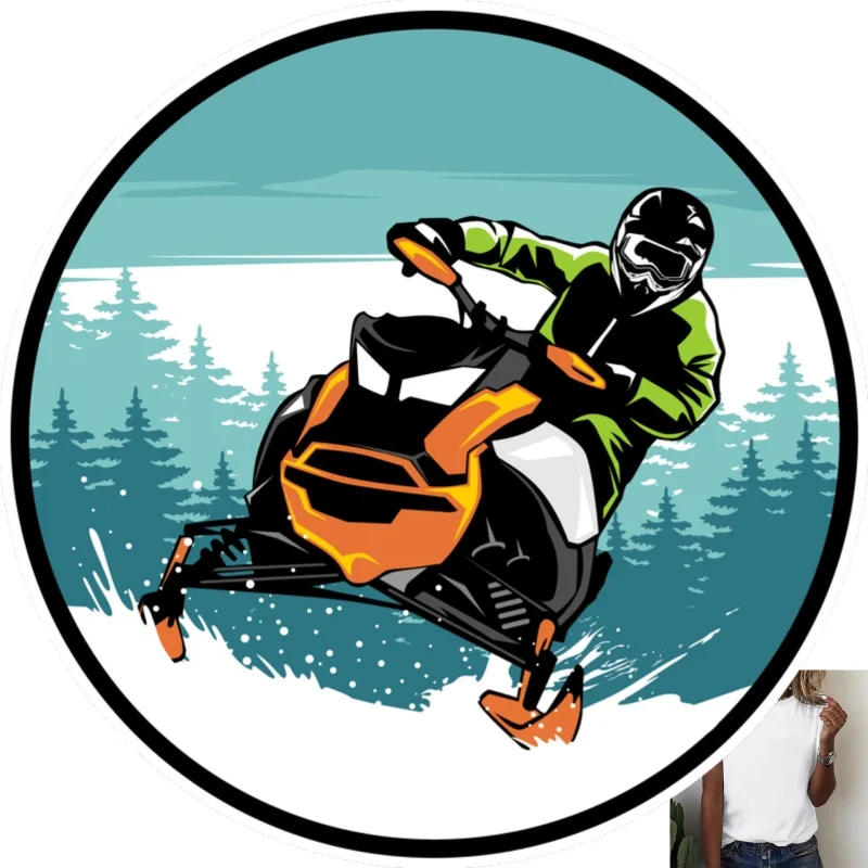 Personalized Snowmobile Sports Pattern Heat Transfer White Ink Iron - on Patch, Trendy Casual T - Shirt/Canvas Bag Decoration