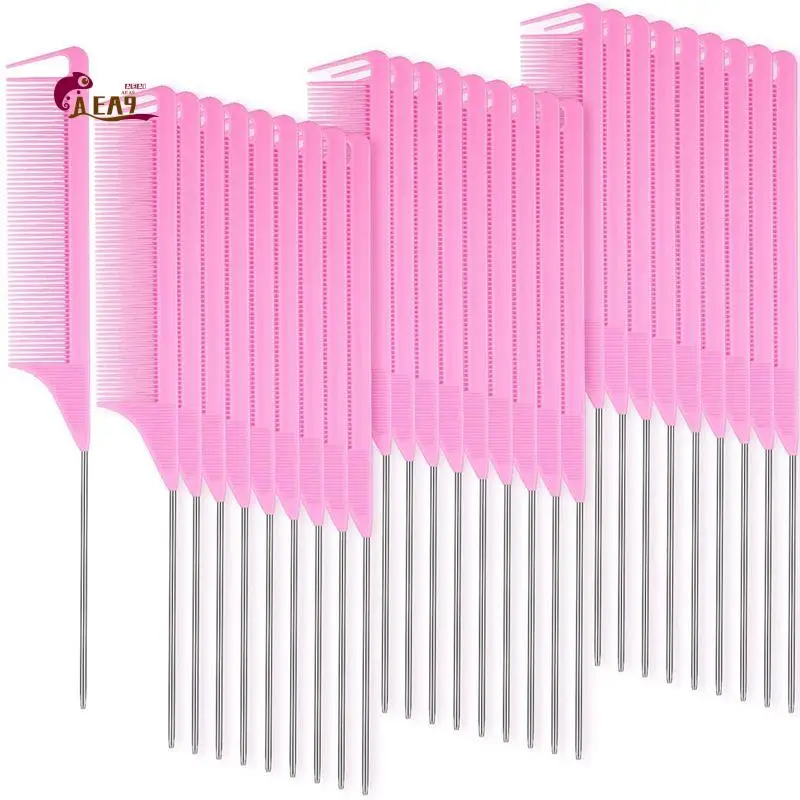 AEA9-30 Pieces Parting Comb For Braids Hair Rat Tail Comb Steel Pin Rat Tail Carbon Fiber Heat Resistant Teasing Combs