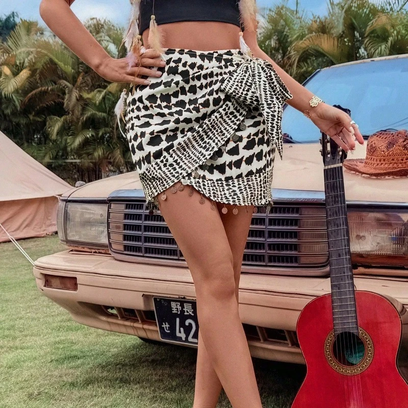 ALIDI SC 新しい夏の女性のハーフレングススカートツイストプリントスポットセクシーなヒップリフティングペンダントパーティー通勤超ショートスカート