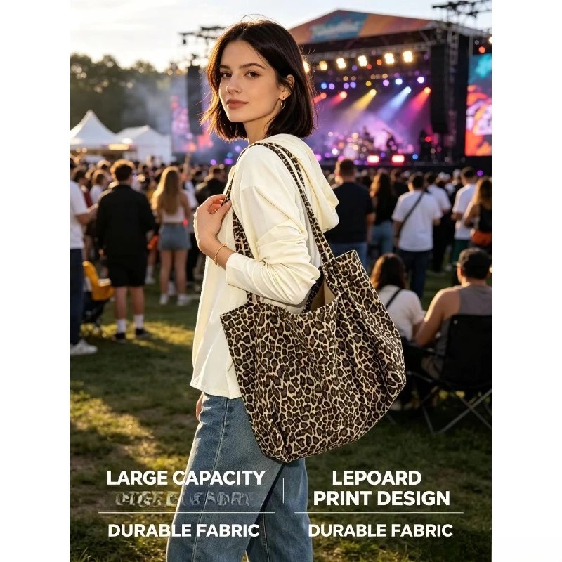2026 Große Kapazität Lazy Leopard Print Canvas Schultertasche Vielseitiger japanisch-koreanischer Stil Praktisch Ins Slack – Detail 2