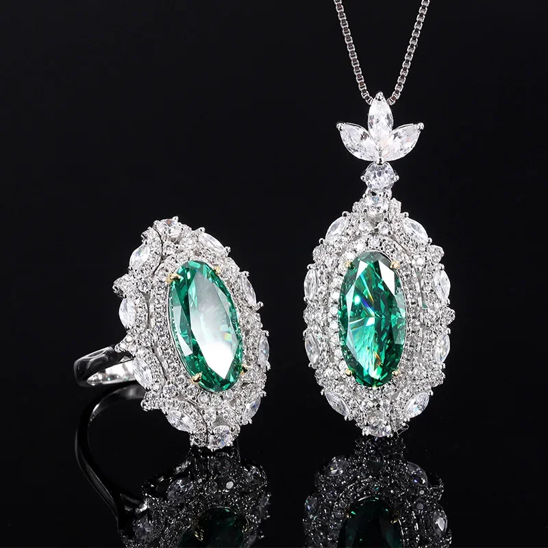 S925 Silver High Carbon Diamond High Grade Jade Women's Pendant Necklace 8 * 16 Jewelry Wedding Pendant