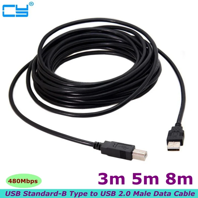 0.3m 8m Lengthening USB Standard Type B to USB 2.0 Male Extension Cable, With Shield, Used for Hard Disk, Scanner and Printer