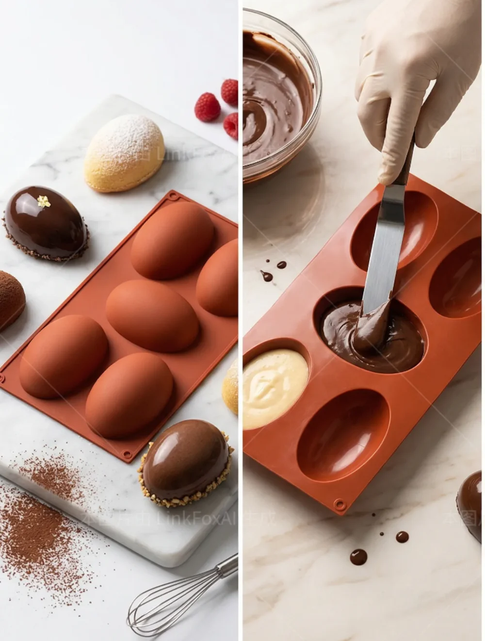1pc 5-cavity Easter egg shaped silicone mold for baking mousse cakes, 3D candies, pastries, and chocolates