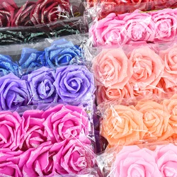 10/20/30Pcs Rose Artificial Flower Heads with Stem Glitter PE Foam Rose Fake Flower DIY Wedding Bridal Shower Party Home Decor