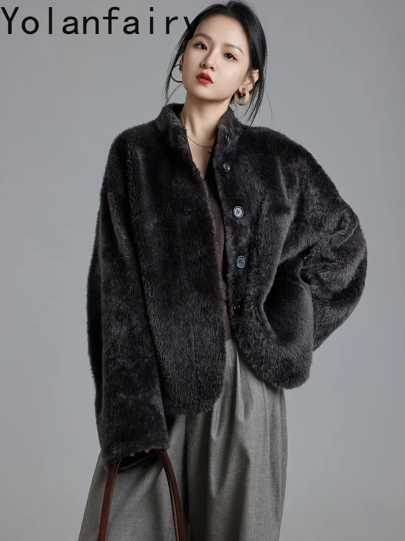 YOLANFAIRY 2026 Genuine Merino Sheepskin Shearling Jacket Women Winter Oversized Warm Real Fur Coats Woman Abrigo Piel Natural