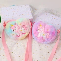 Love Unicorn Crossbody Bag for Girls Kids Cute Plush Shoulder Bag Children Cartoon Crossbody Bags Kawaii Coin Purse Coin Pouch