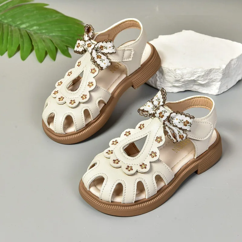 Baby Girls Sandals 2026 Summer Little Girls Closed Toe Princess Sandals Cute Bow Decor Soft Sole Fashion Kids Daily Dress Shoes