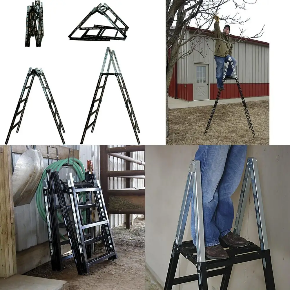 سلم فولاذي خفيف الوزن قابل للطي، سعة 300 رطل، محمول مع منصة علوية، سلم سهل الاستخدام الداخلي والخارجي