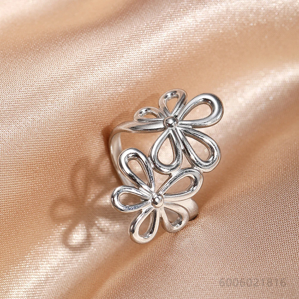 925 Sterling Silver Gold Flower Open Ring For Women Men Grace Jewelry Trend Fashionable Birthday Party Gifts