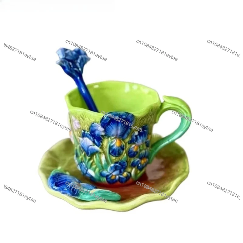 200mlHand Drawn Underglaze Colored Coffee Cup Dish Set Creative Coffee Mug Exquisite Black Tea Cup Sunflower Flower Art Cup Gift