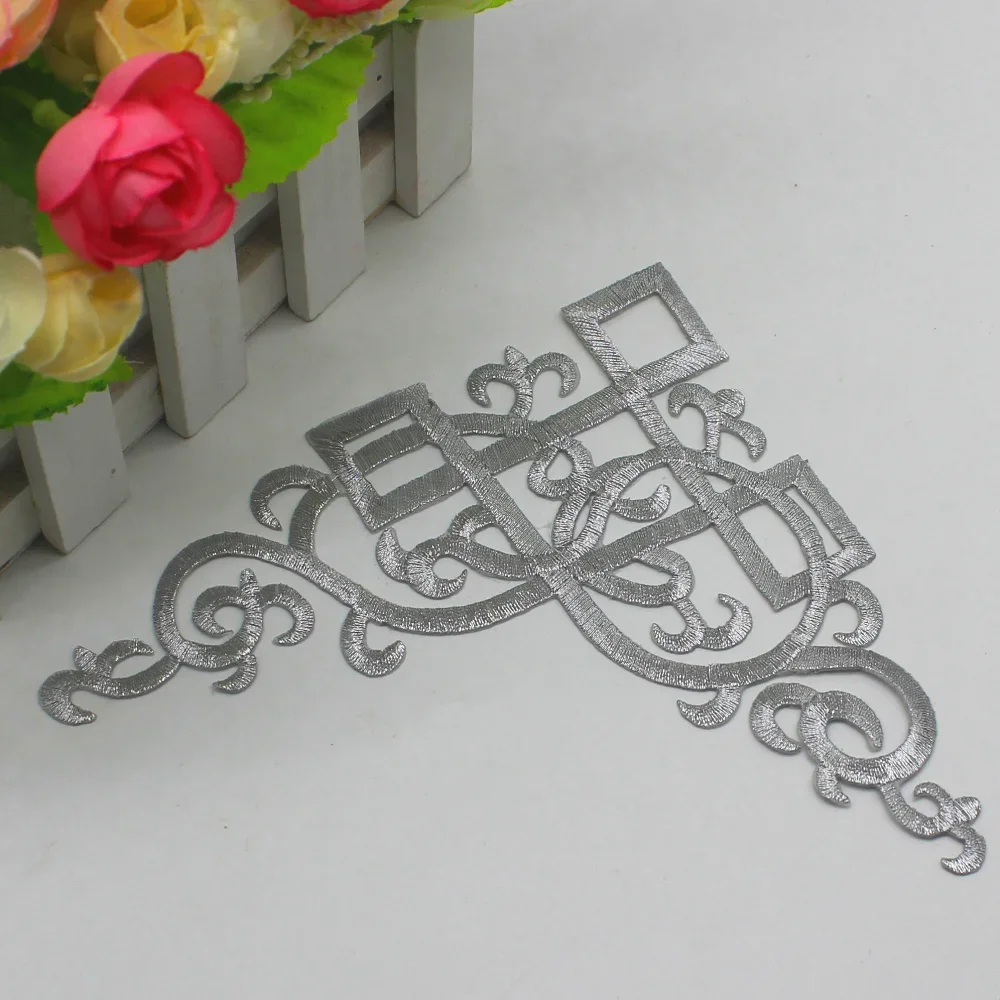 1 Pieces Gold Embroidered Patches Iron on Applique Gold and Silver 15.5*15.5cm