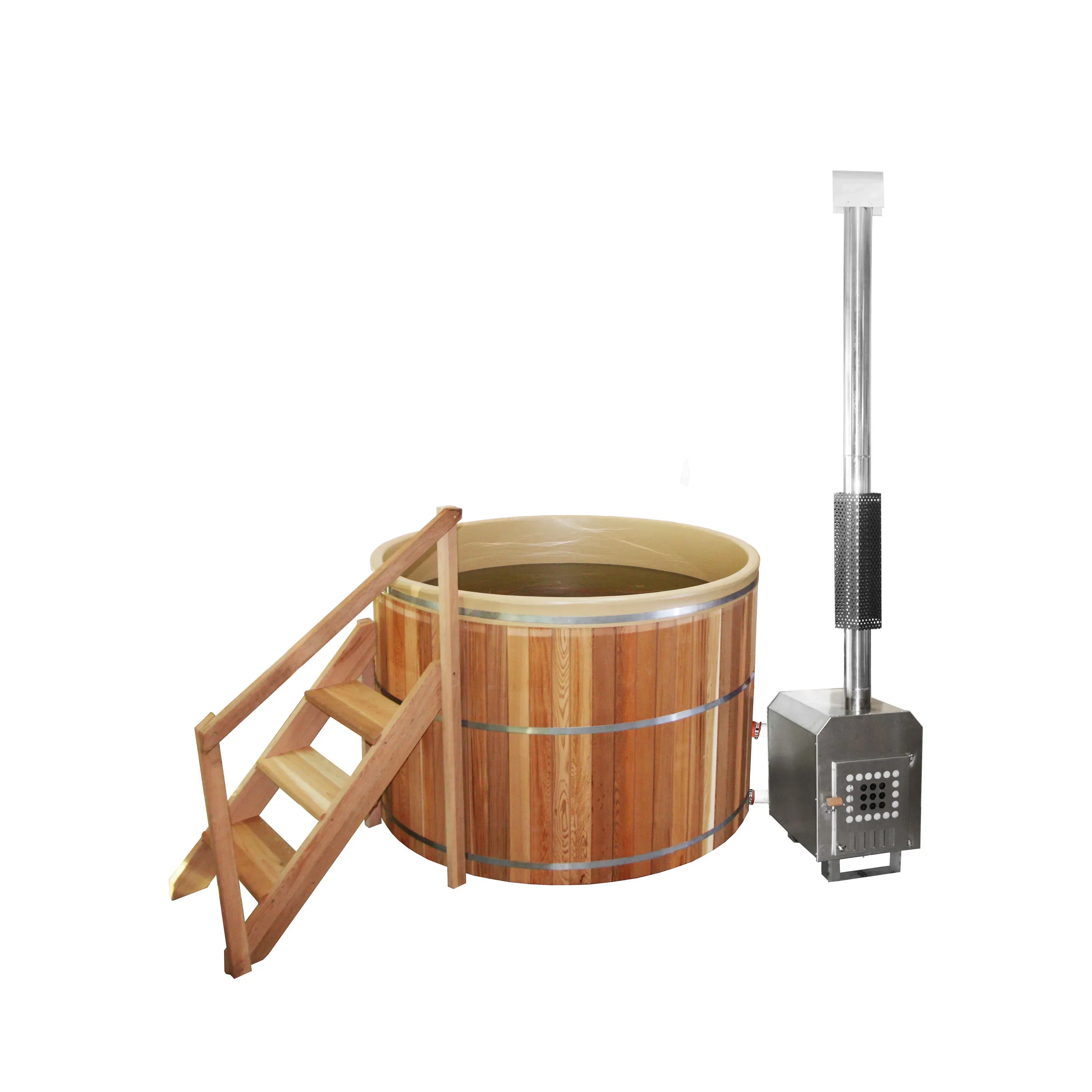 

Natural Red Cedar Wooden Outdoor Hot Tub Wood Fired 1 Person