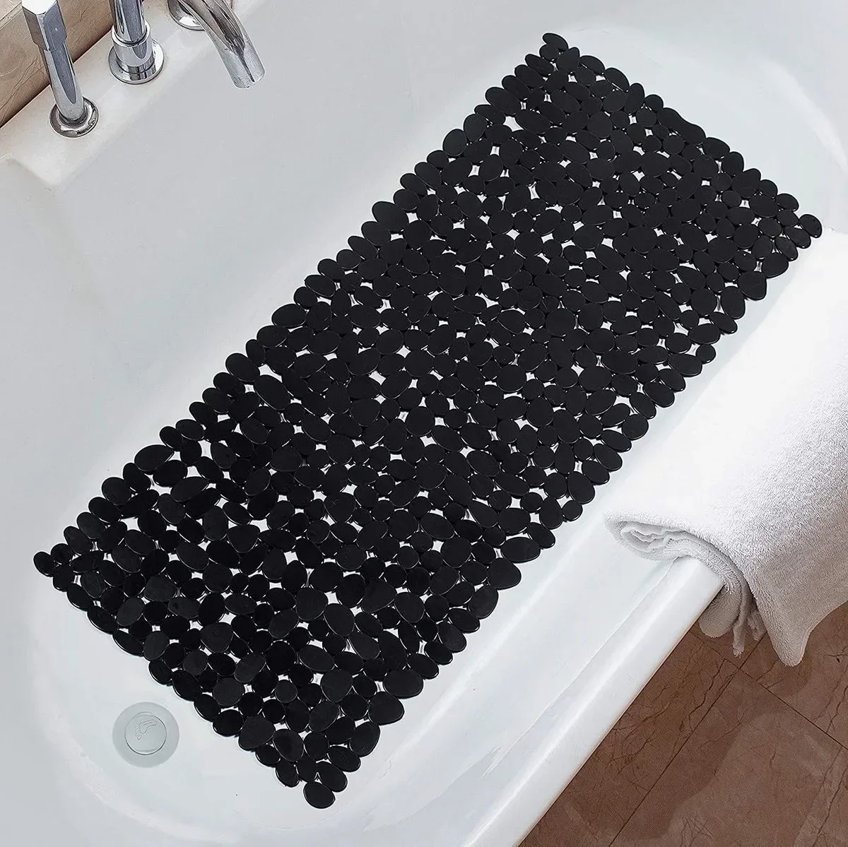 Non-Slip Pebble Shower Mat 40x100cm, Quick-Dry Cobblestone Bath Mat with Drainage Holes, Anti-Slip Rug for Bathtub & Wet Floor