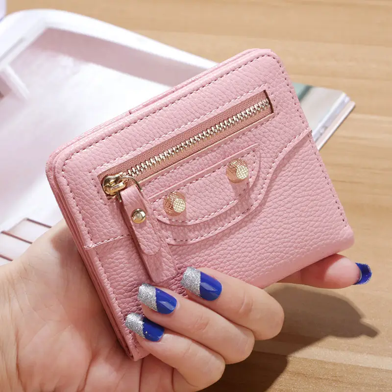 Fashion PU Leather Women Short Wallets Multiple Credit Card Holders Hasp Zipper Coin Purses Solid Color Clutch Money Bag Clip