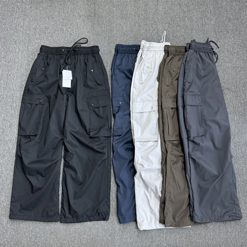 

Spring Summer Men's Loose Fit Casual Multket Paratrooper Pants Elastic Waist Loose Elastic Waist Versatile Straight Leg Jeans