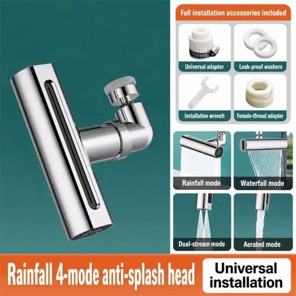 Stainless Steel Faucet Extender Waterfall Outlet 360° Rotatable Sink Nozzle Head Universal Thread Size Anti Splash Design