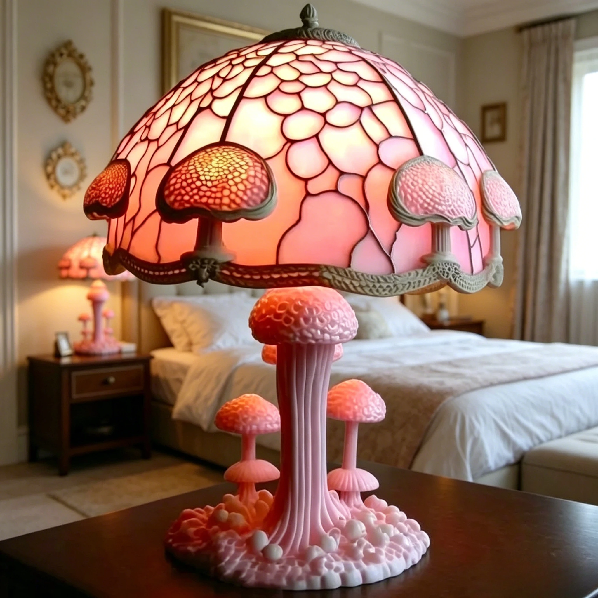 Stained Glass Plant Series Mushroom Snail Octopus Night Light Table Lamp Resin Statue Model Figure desktop Home decor Ornament