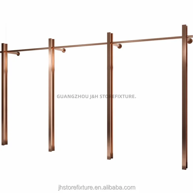 Простой дизайн, настенная стойка для одежды из розового золота с логотипом на заказ для подвешивания одежды в магазине с низким содержанием минимального заказа