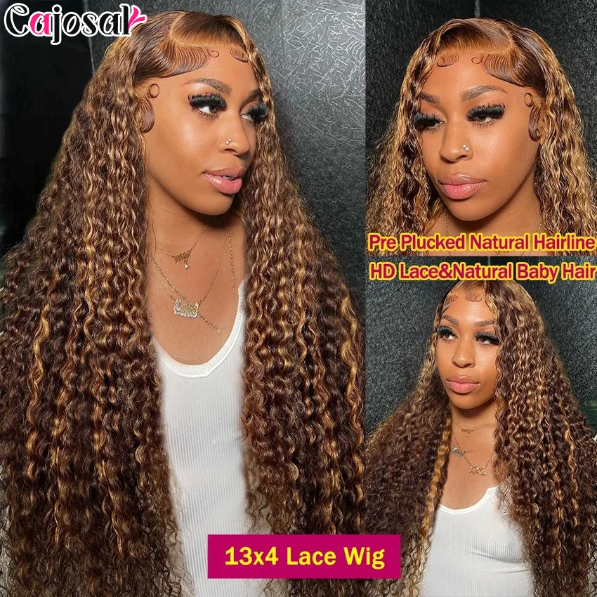 36 Inch 13x6 Curly Highlight Ombre Guluess Hd Lace Front Human Hair Wig 4/27 Colored Deep Wave 13x4 Lace Frontal Wigs for Women