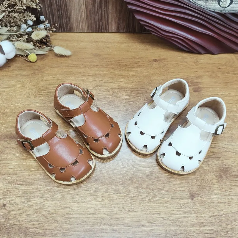 Girls Sandals 2024 Summer New Fashion Leather Children's Sandals Breathable Non-slip Hollow Out Princess Shoes Children's Shoes