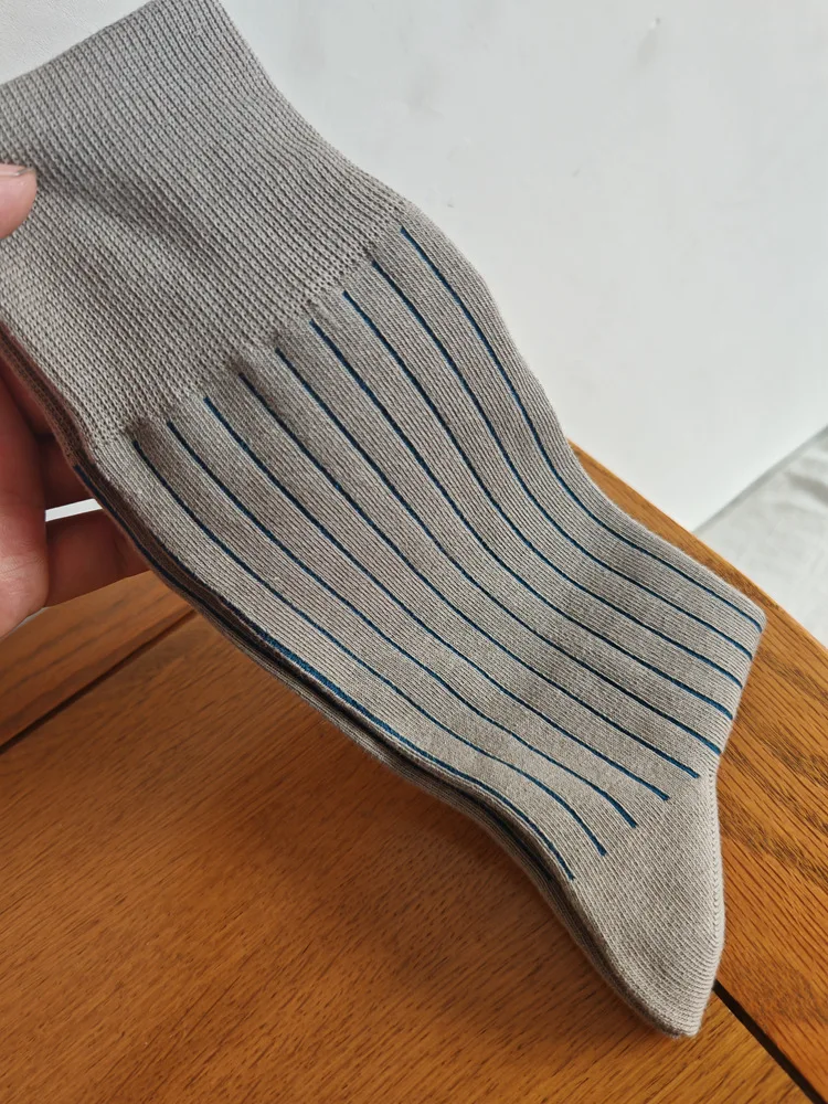 New Autumn And Winter Men'S Business Socks, Cotton Socks, Vertical Striped Socks, Boneless Seam Toe Gentleman Socks, Mid-Calf So