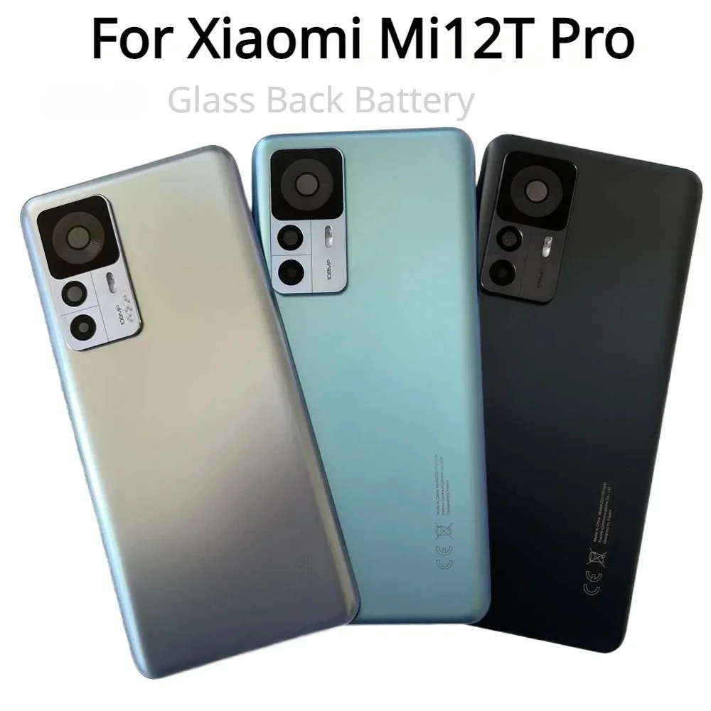 New  For Xiaomi Mi 12T Glass Back Battery Cover For Xiaomi Mi12T Pro Door Housing + Flash Cover + Camera Lens