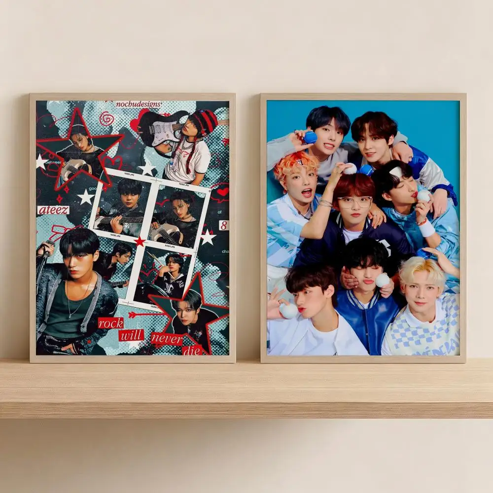 A-ATEEZ Singer Kpop Band Painting Calligraphy Modern Canvas Wall Art for Bedroom & Living Room | Home Decor Gift