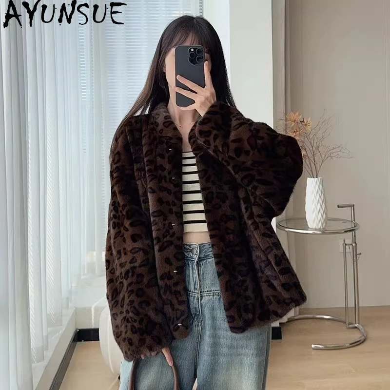 AYUSNUE Luxury Real Mink Fur Coat Women Winter Clothes Short Style Jacket Woman New in Coats Natural Whole Mink Шуба Женская